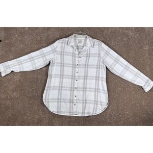 Jachs New York Girlfriend Plaid Button Down Shirt Womens Long Sleeve White Taupe